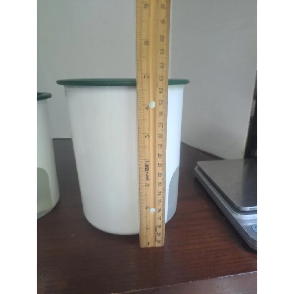 Vtg Set Of 2 Tupperware One Touch Cannisters With Veiwing Window White With...